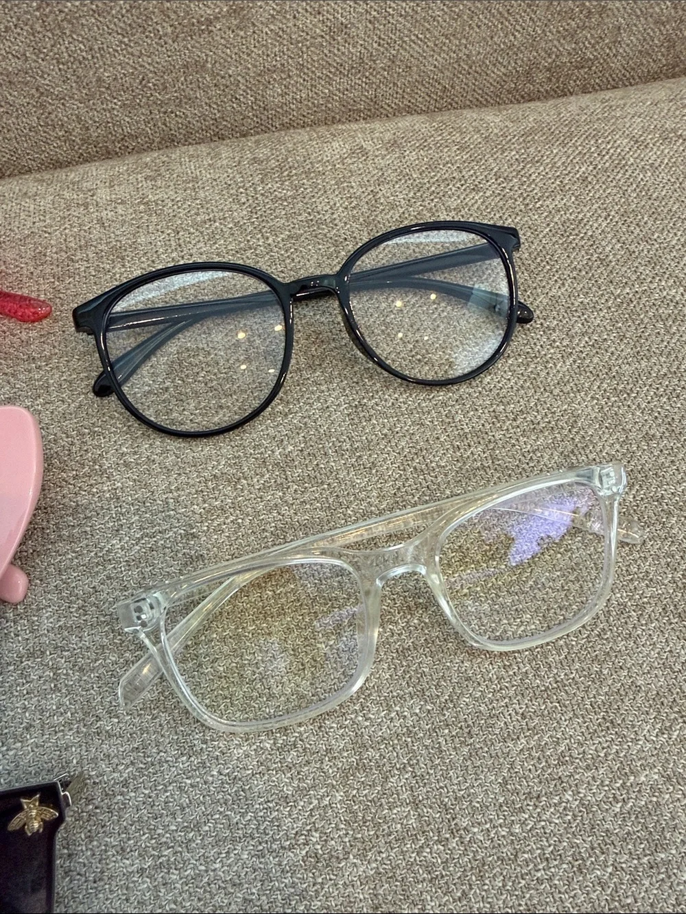 Anthropologie Pink Heart Sunglasses with Black and Clear Accent Pairs